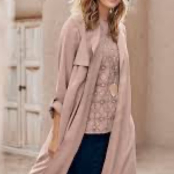 J. JILL Open Trench Duster Jacket Chablis Blush Pink RollTab Sleeve Size 3X EUC - Picture 1 of 8
